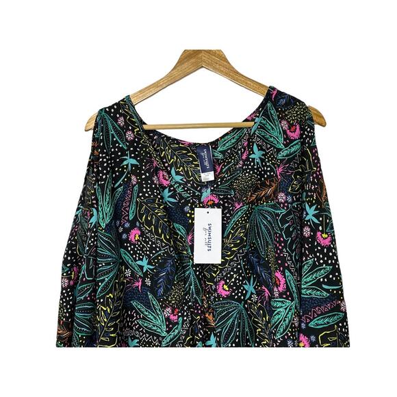 Swimsuits For All Women's 38/40 Lightweight Black Tropical Print Cover Up  New - Picture 3 of 9